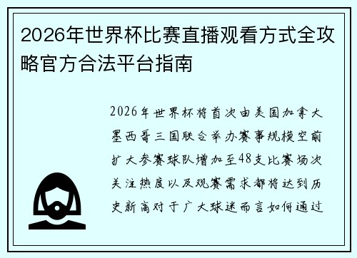 2026年世界杯比赛直播观看方式全攻略官方合法平台指南
