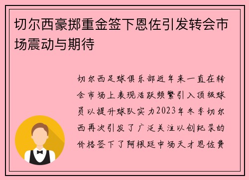 切尔西豪掷重金签下恩佐引发转会市场震动与期待